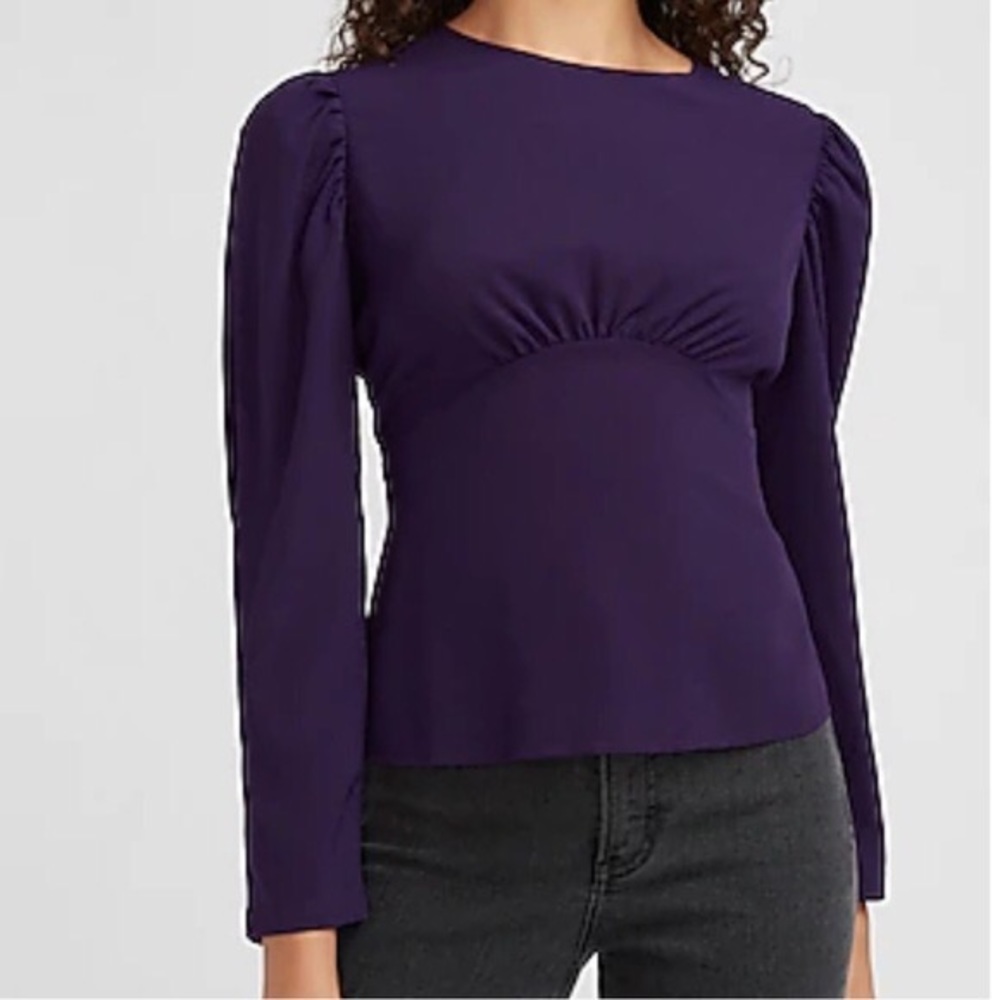 New Express blouse puff sleeve dark purple M